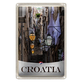 Blechschild Reise 20x30cm Kroatien Altstadt Treppen Laterne
