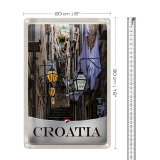 Blechschild Reise 20x30cm Kroatien Altstadt Treppen Laterne