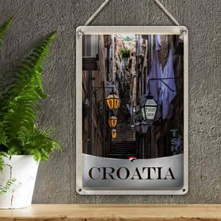 Blechschild Reise 20x30cm Kroatien Altstadt Treppen Laterne