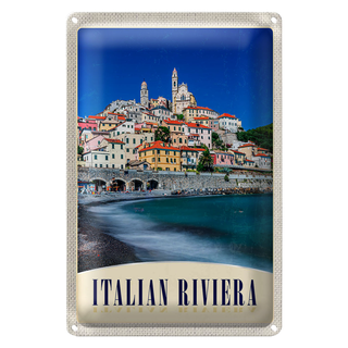 Blechschild Reise 20x30cm Italien Riviera Stadt Strand Wellen