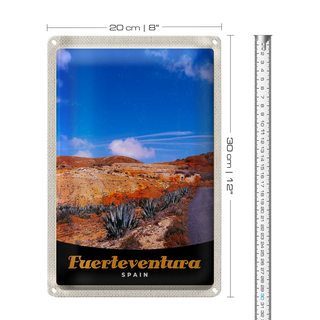 Blechschild Reise 20x30cm Fuerteventura Spanien Wüste Gebirge