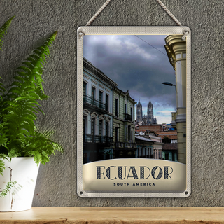 Blechschild Reise 20x30cm Ecuador Süd Amerika Stadt Kirche