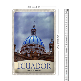 Blechschild Reise 20x30cm Ecuador Süd Amerika Kirche Stadt