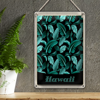 Blechschild Reise 20x30cm Hawai Insel Strand Blätter blau