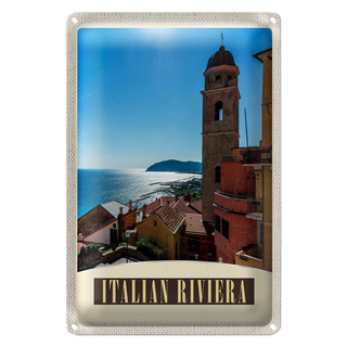 Blechschild Reise 20x30cm Italien Riviera Meer Stadt Strand