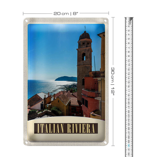 Blechschild Reise 20x30cm Italien Riviera Meer Stadt Strand