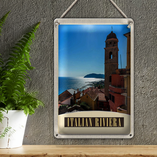 Blechschild Reise 20x30cm Italien Riviera Meer Stadt Strand