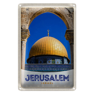 Blechschild Reise 20x30cm Jerusalem Israel Tempel gold Urlaub