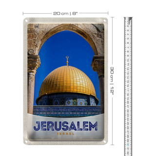 Blechschild Reise 20x30cm Jerusalem Israel Tempel gold Urlaub
