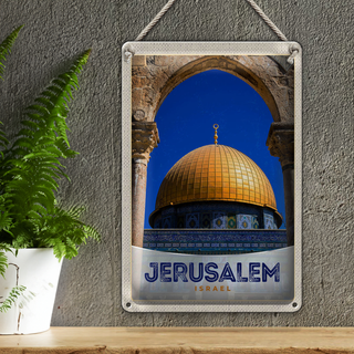 Blechschild Reise 20x30cm Jerusalem Israel Tempel gold Urlaub