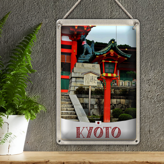 Blechschild Reise 20x30cm Kyoto Japan Skulptur Fuchs