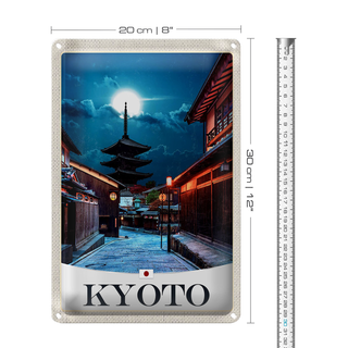 Blechschild Reise 20x30cm Kyoto Japan Innenstadt Abend