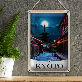 Blechschild Reise 20x30cm Kyoto Japan Innenstadt Abend