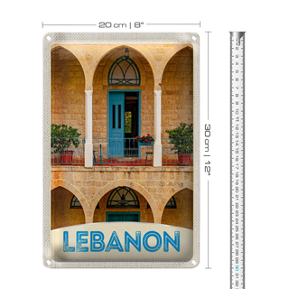 Blechschild Reise 20x30cm Libanon Gebäude blaue Tür Urlaub
