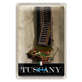 Blechschild Reise 20x30cm Toskana Italien Fenster Blumen Schild