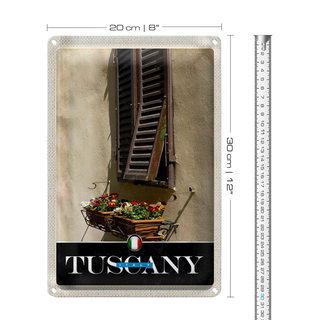 Blechschild Reise 20x30cm Toskana Italien Fenster Blumen Schild