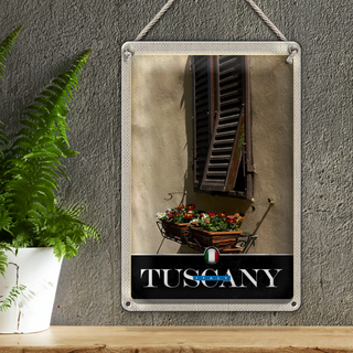 Blechschild Reise 20x30cm Toskana Italien Fenster Blumen Schild