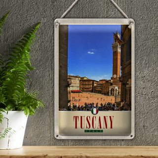 Blechschild Reise 20x30cm Toskana Italien Marktplatz Kirche Schild