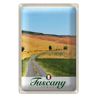Blechschild Reise 20x30cm Toskana Italien Felder Feldweg Schild