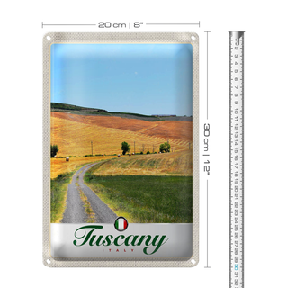 Blechschild Reise 20x30cm Toskana Italien Felder Feldweg Schild