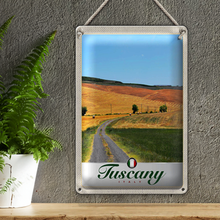 Blechschild Reise 20x30cm Toskana Italien Felder Feldweg Schild