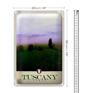 Blechschild Reise 20x30cm Toskana Italien Berge Wiese Natur