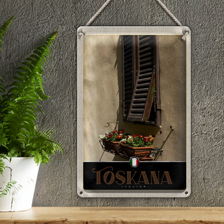 Blechschild Reise 20x30cm Toskana Italien Gebäude Blumen