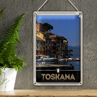 Blechschild Reise 20x30cm Toskana Italien Gebäude Meer