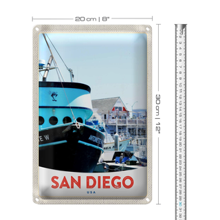 Blechschild Reise 20x30cm San Diego USA Amerika Yacht Meer