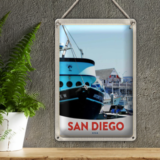 Blechschild Reise 20x30cm San Diego USA Amerika Yacht Meer