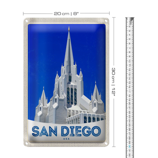 Blechschild Reise 20x30cm San Diego USA Amerika Architektur