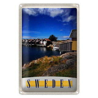 Blechschild Reise 20x30cm Schweden Meer Häuser Boote