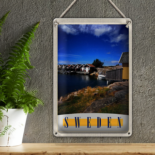 Blechschild Reise 20x30cm Schweden Meer Häuser Boote