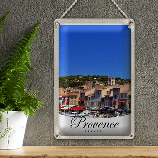 Blechschild Reise 20x30cm Provence Frankreich Boote Stadt