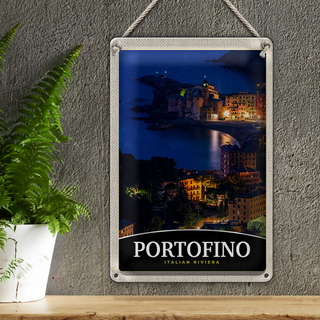 Blechschild Reise 20x30cm Portofino Italien Riviera Abend