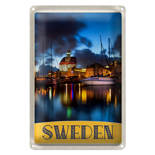 Blechschild Reise 20x30cm Schweden Boote Gebäude Meer
