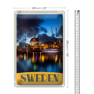 Blechschild Reise 20x30cm Schweden Boote Gebäude Meer