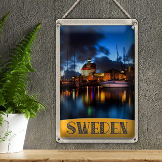 Blechschild Reise 20x30cm Schweden Boote Gebäude Meer