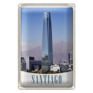 Blechschild Reise 20x30cm Santiago de Chile Amerika Hochhaus