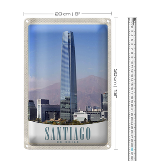 Blechschild Reise 20x30cm Santiago de Chile Amerika Hochhaus