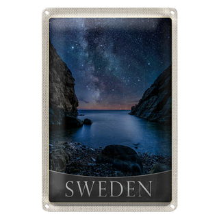 Blechschild Reise 20x30cm Schweden Strand Gebirge Sterne