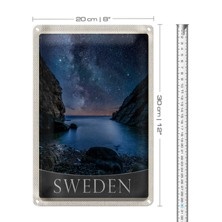 Blechschild Reise 20x30cm Schweden Strand Gebirge Sterne