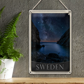 Blechschild Reise 20x30cm Schweden Strand Gebirge Sterne