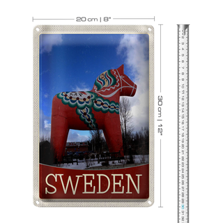 Blechschild Reise 20x30cm Schweden rotes Pferd Skulptur