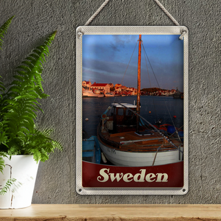 Blechschild Reise 20x30cm Schweden Europa Meer Shiff Gebäude