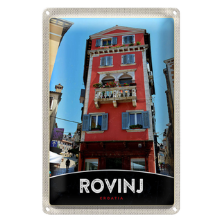 Blechschild Reise 20x30cm Rovinj Kroatien Haus rot Blumen