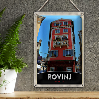 Blechschild Reise 20x30cm Rovinj Kroatien Haus rot Blumen