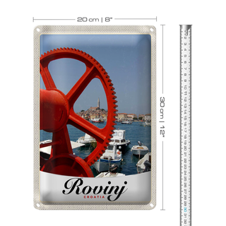 Blechschild Reise 20x30cm Rovinji Kroatien Boote rot Haus