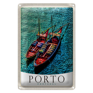 Blechschild Reise 20x30cm Porto Portugal Europa Boote Meer