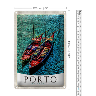 Blechschild Reise 20x30cm Porto Portugal Europa Boote Meer